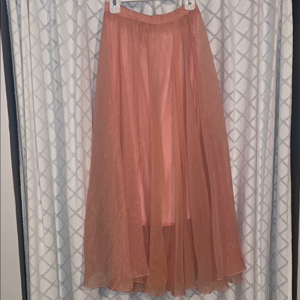 Orange Maxi A-Line Skirt with Pleated High-Low Design